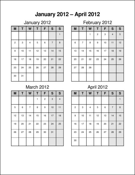 just calendar 2012